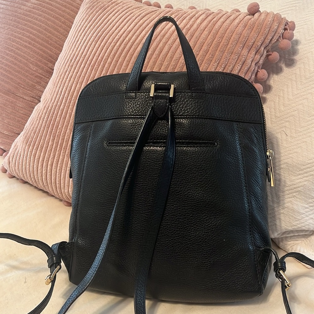 Michael Kors Rhea Pebbled Leather Zip Medium Slim Backpack (Black/Gold Hardware) - Picture 4 of 11